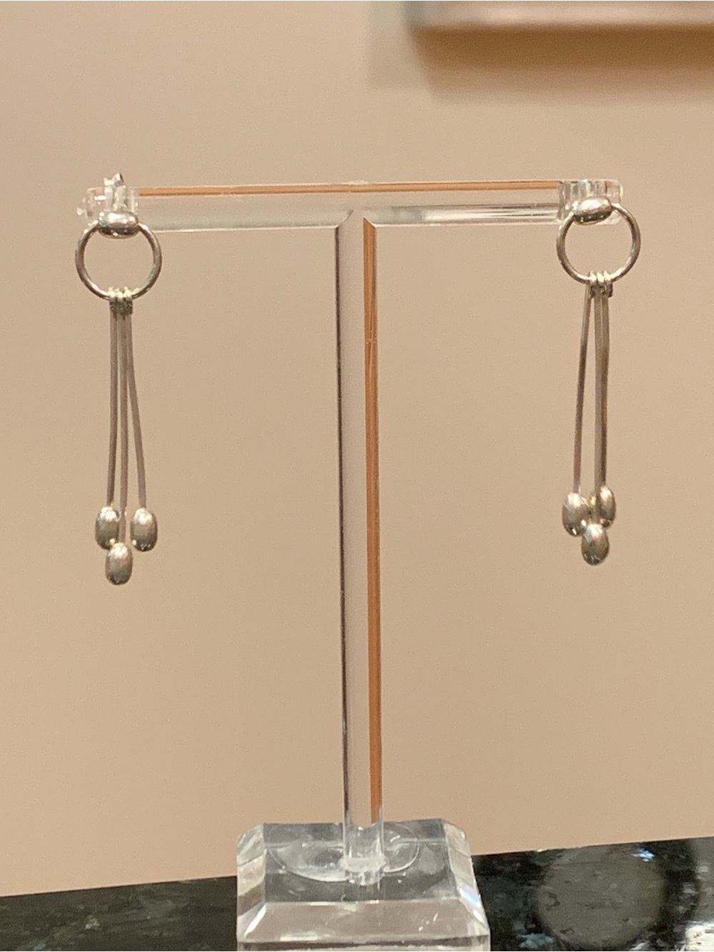 Vintage 925 Sterling Silver Kinetic Dangle Earrings Triple Drop Oval Beads Backs